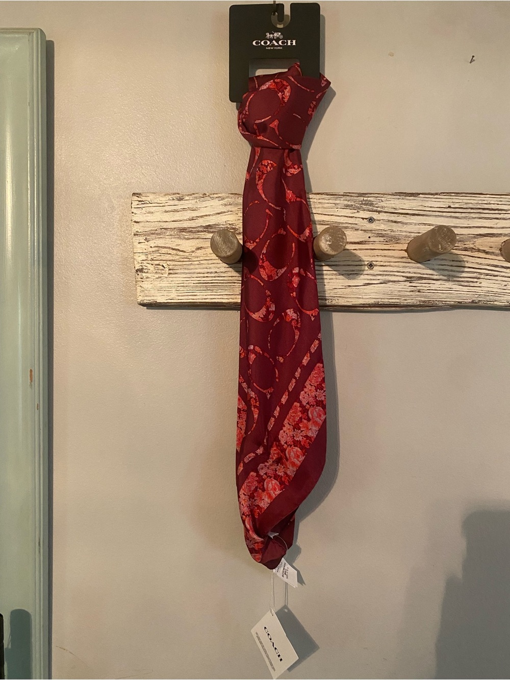 Coach Burgundy Floral Silk Scarf